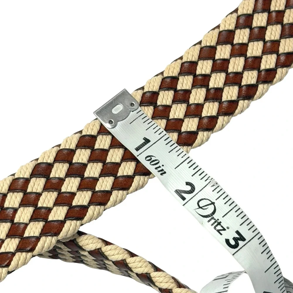 Beverly Hills Polo Club Braided‎ Leather Belt Mens 42 Woven Brown Cream Rope